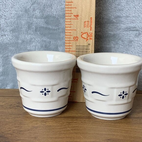 Longaberger Pottery Woven Traditions Blue Votive Cups 3" Set Of 2 - Picture 5 of 5